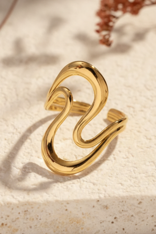 Bague dorée ajustable Amphitrite en acier inoxydable, bijou femme