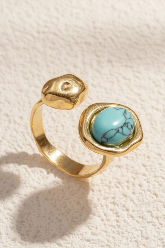 Bague Océanide en acier inoxydable doré avec pierre turquoise
