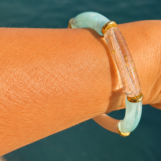 Bracelet Naïa turquoise et blanc avec perles transparentes