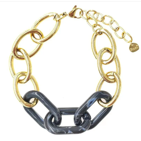 Bracelet Niké en acier inoxydable doré et gris à gros maillons
