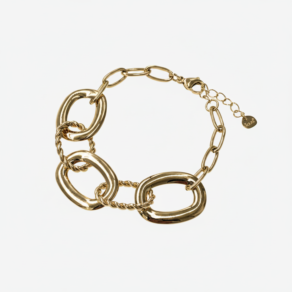 Bracelet Électra doré avec maillons larges et fermoir ajustable.